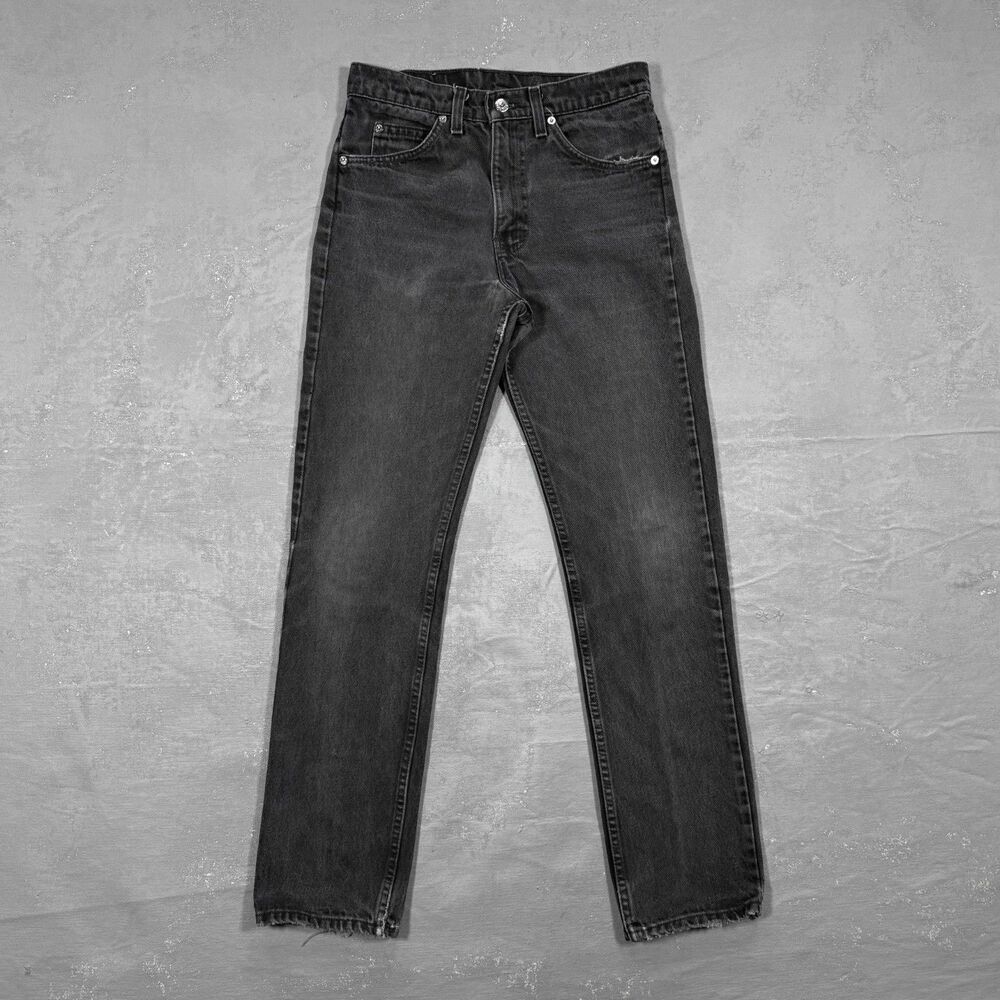 Vintage 1995 Levi's 505 Black Denim Orange Tab Jeans MADE IN USA Fit 29 x 30